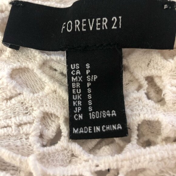 Forever 21 Crochet Top Bell Sleeves Lace Floral Off White Small - Picture 11 of 11